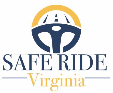 Safe Ride Virginia avec logo routier jaune et bleu foncé représentant un volant